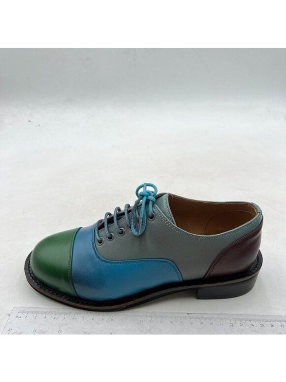 FSJ Women Multicolor Leather Oxford Shoes Round Cap Toe Lace Up Shoes Blue Green